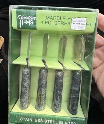 Creative Home Natural Green Marble Set of 4 Cheese Spreader Knives Brand New!A42