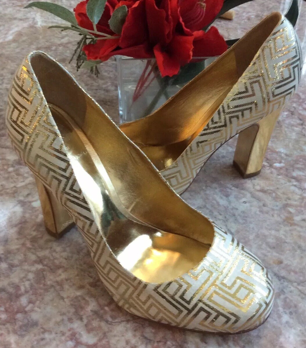 TORY BURCH Colin Metallic Gold Cream Heel Pumps Size 8M EUC