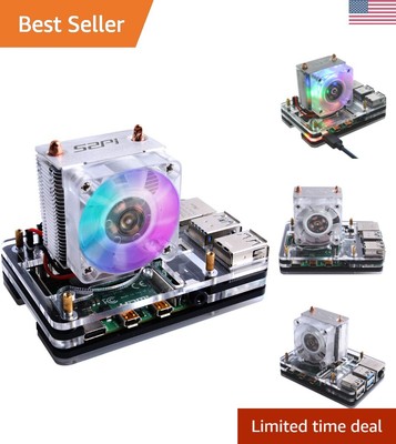 Raspberry Pi 4 Model B Case with ICE Tower Cooler & LED Fan   5-Layer Acrylic