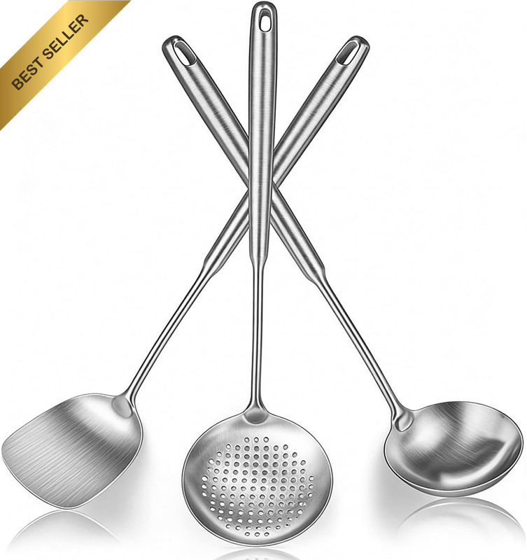 Wok Spatula Set of 3, 17"/43.5Cm Heat-Resistant Wok Tools Include Stainless Stee
