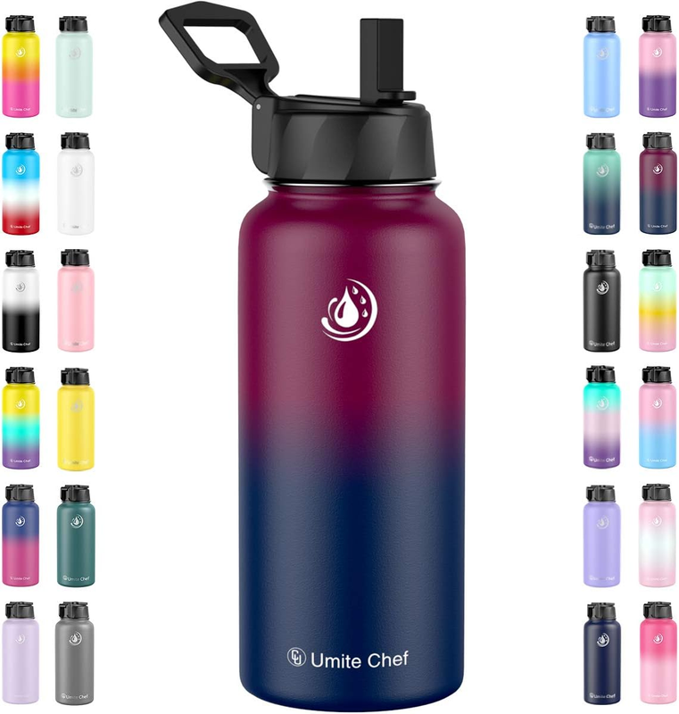 Water Bottle, Vacuum Insulated Wide Mouth Stainless-Steel Sports Water Bottle wi