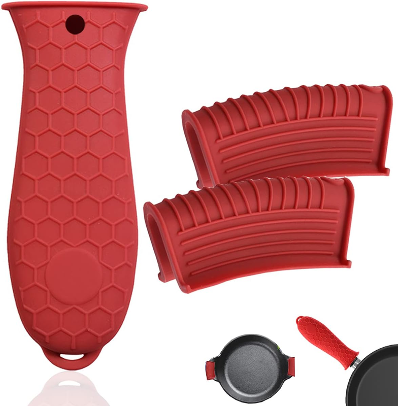 3 Pack Silicone Hot Handle Holder, Assist Pan Handle Sleeve Pot Holders Cast Iro