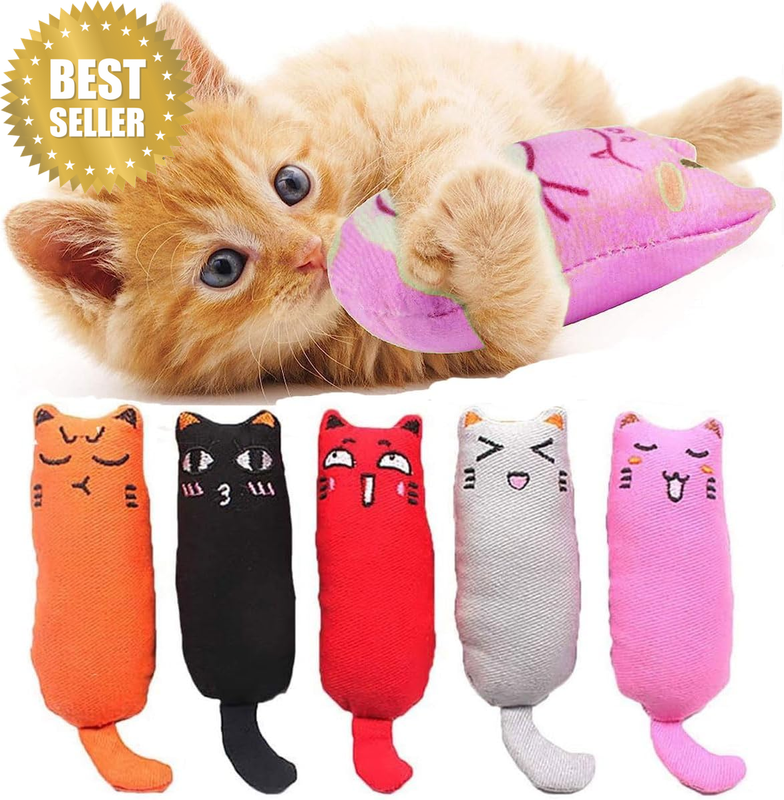 Catnip Toys,5Pcs Interactive Catnip Pillow Toy for Cats, Cartoon Mice Cat Teethi