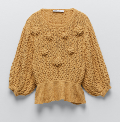 Pull Zara Coton M lang Jaune Moutarde T.S NEUF ETIQUETTE