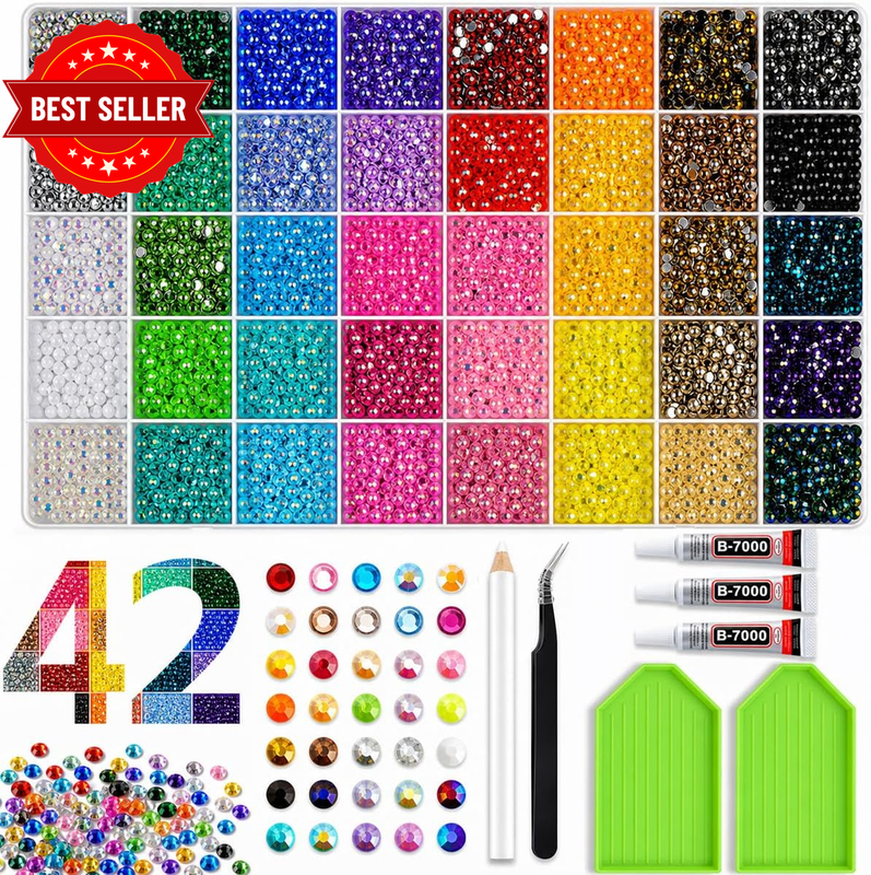 42000Pcs 3Mm Bedazzling Kit, 42 Colors Jelly Rhinestones | Multicolor Flatback G