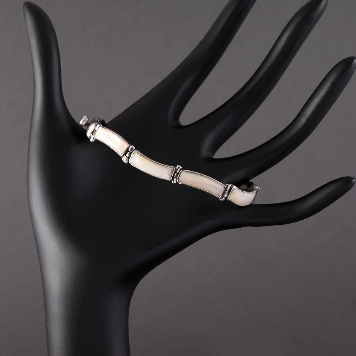 VTG TAXCO MEXICO LINK BRACELET 950 STERLING SILVER TS-22 MOTHER OF PEARL JEWELRY