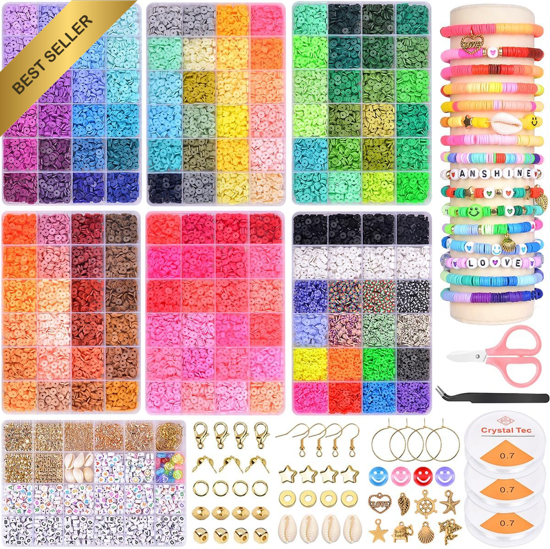 17062Pcs Clay Beads Kit, 144 Colors 15840 Clay Beads 600 Letter Beads for Friend