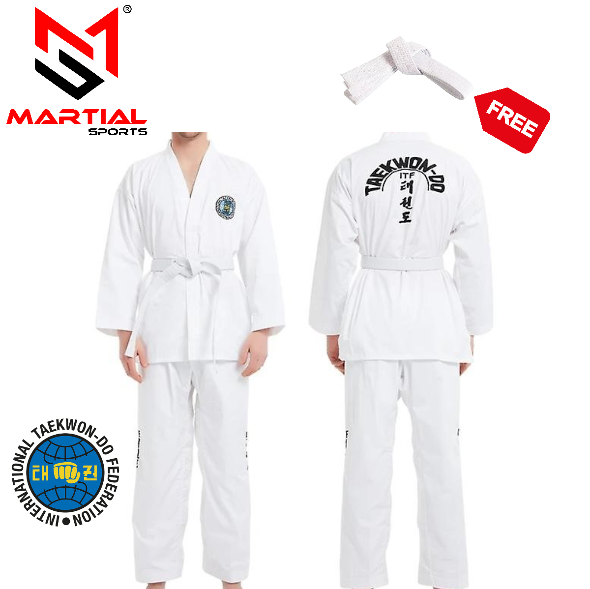 Martial Sports Traditional Taekwondo ITF Uniform Gi, White