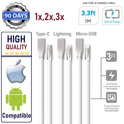 Luxury USB FAST High speed Data Sync & Charge Cable for iPhone,Samsung,Type-C