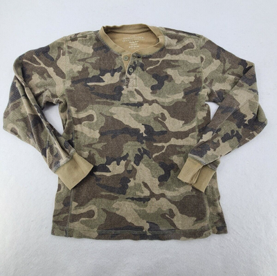 Faded Glory Henley Shirt Adult Small Green Camo Long Sleeve