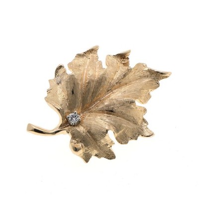 Tiffany & Co. Leaf Motif Diamond Brooch 14YG Yellow Gold