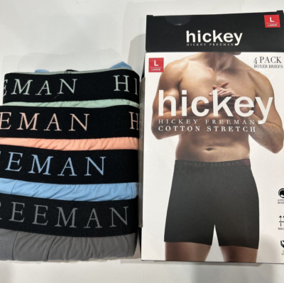 Hickey Freeman Stretch Boxer Briefs Soft Brushed Cotton Underwear 4 Pair L