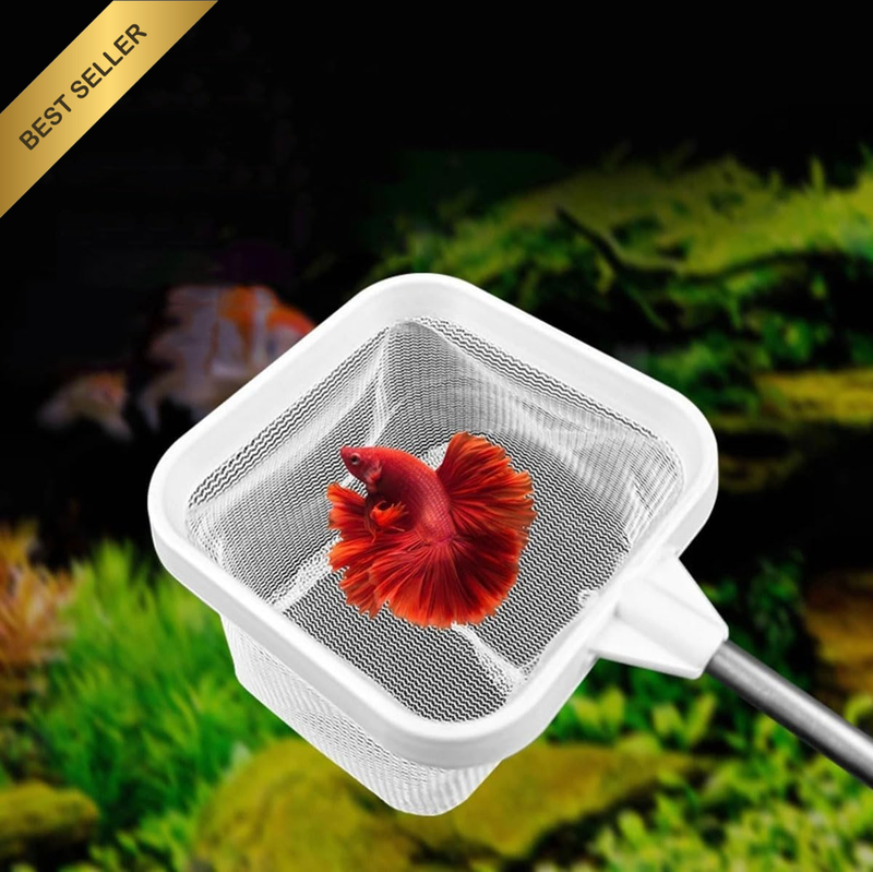 Mini Aquarium Square Fishing Net with Suction Cup Extendable Long Handle Fishing