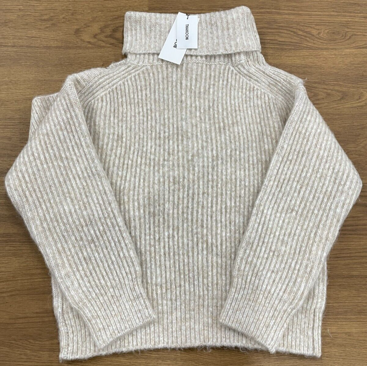Pre-owned Thakoon $250  Chunky Scarf Turtleneck Sweater In Oatmeal Size: Small In Beige