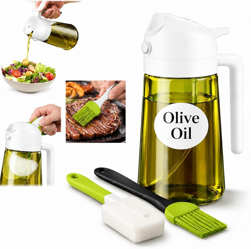 2-In-1 Olive Oil Sprayer & Dispenser Bottle, 470Ml (16Oz) Light-Blocking Glass,
