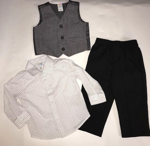 Healthtex 3 Piece Suit Baby Boys Size 18 Months Black Charcoal Gray Vest Pants