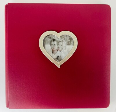 Creative Memories Flex Hinge Album 12x12 Silver Heart Frame Window Cranberry Red