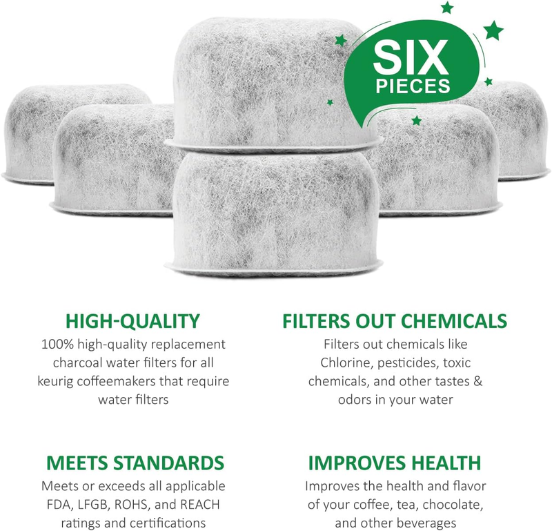Pack of 6 Replacement Charcoal Water Filters By Housewares Solutions for Keurig