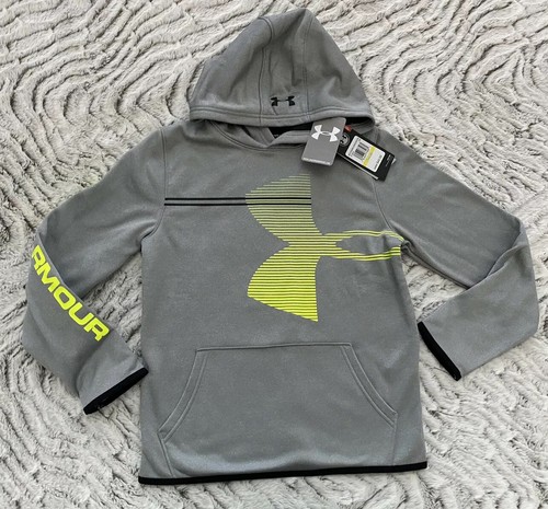 NWT UA UNDER ARMOUR Boys Armour Fleece® Printed Hoodie GRAY
