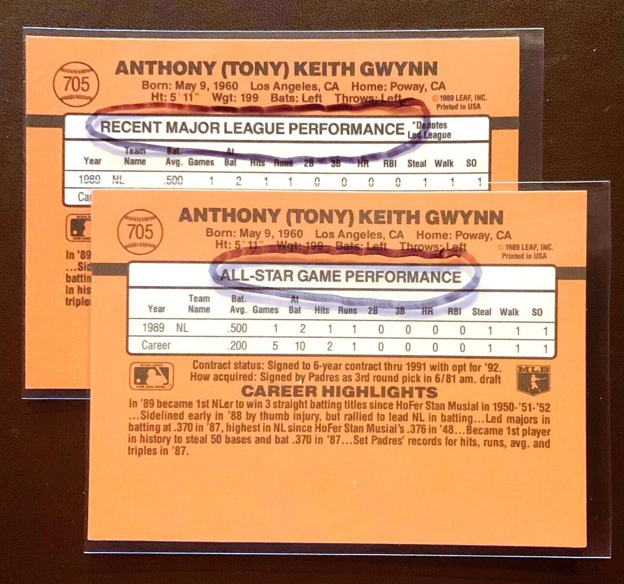 TONY GWYNN *ERROR & CORRECTED* 1990 Donruss Card #705 Recent