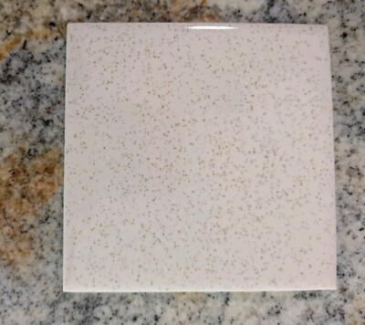 1 piece Gold Sparkle on Cream 4-1/4'' Glossy Speckled Ceramic Tile New Old Stock