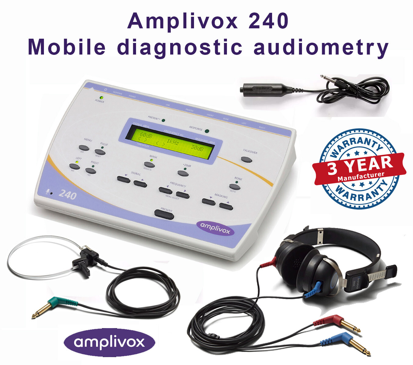 New Amplivox 240 Mobile Diagnostic Air / Bone Audiometer New Amplivox 240 Mobile Diagnostic Air / Bone Audiometer