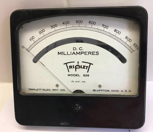 (1) Vintage Triplett D.C. Milliamperes 0-1000 Model 626 Meter Large  Industrial