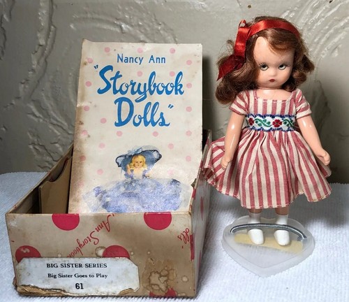 Vintage Nancy Ann storybook doll Big sister goes to play Red Stripe Dress 61
