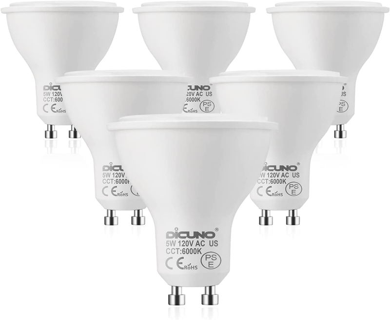 Dicuno GU10 LED Bulbs 5W Daylight White, 6000K, 500Lm, 45 Degree Beam Angle, Spo