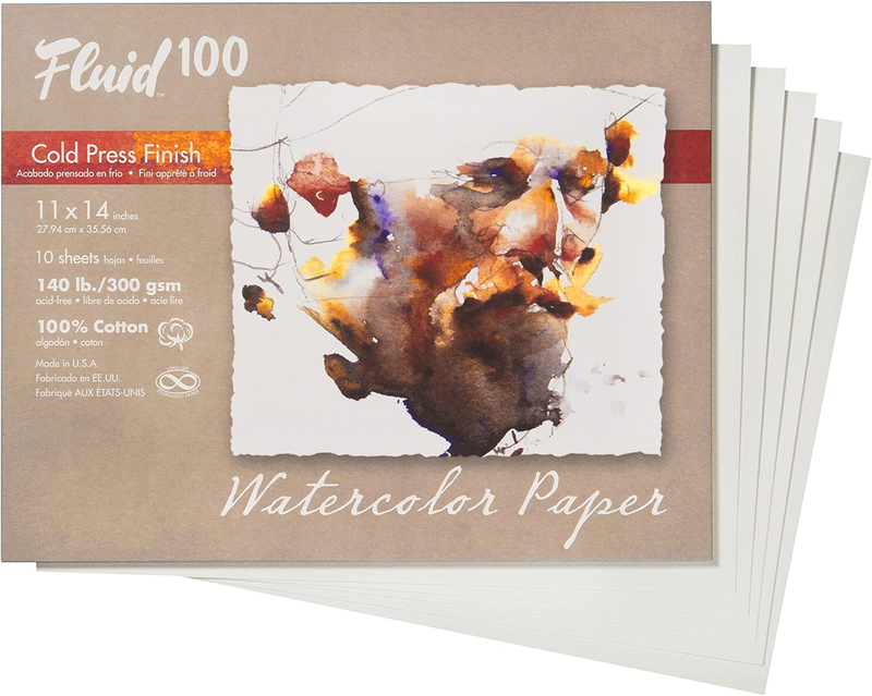 Fluid 100 Artist Watercolor Paper, 140 Lb (300 GSM) 100% Cotton Cold Press for W