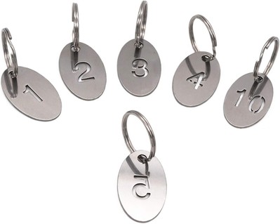 NanTun 304 Stainless Steel Oval Key Tags with Ring 10 pcs, Hollowed Number ID T