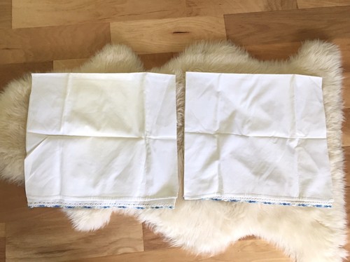 Vintage Pillowcases Set Embroidered Birds Bows Floral Crochet Trim