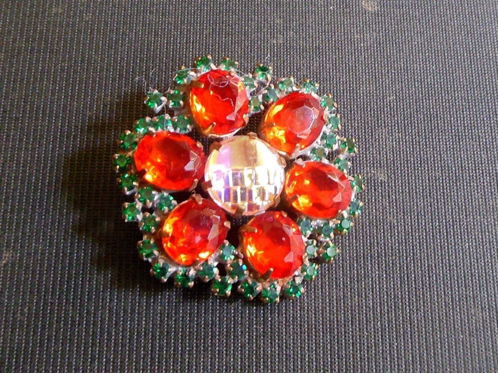 Vintage 1940's Glass Rhinestone Button-Metal Prong Back-Looks Like Pin 1 3/4
