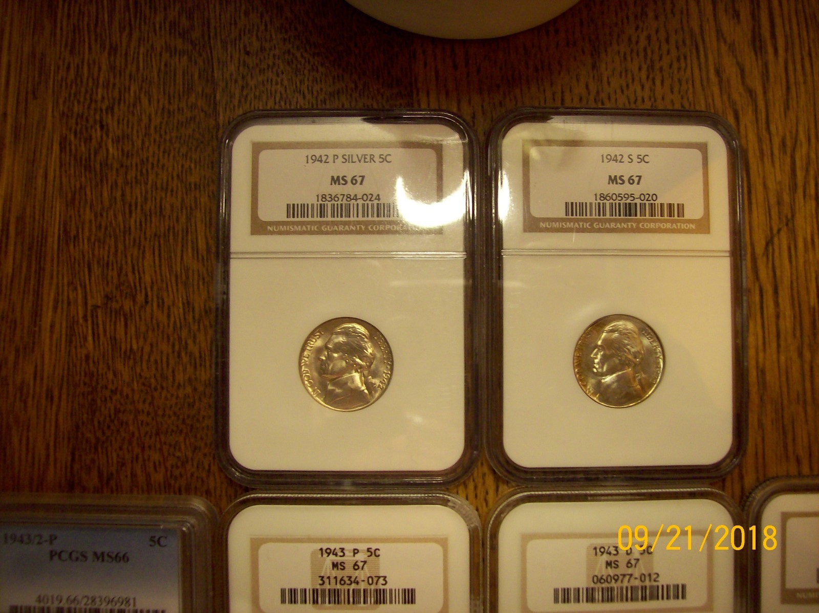 COMPLETE SET JEFFERSON SILVER WAR NICKELS 11 MS67 NGC AND 1 MS66 PCGS 1943/2-P