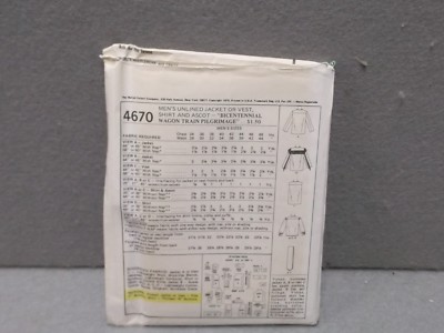 MENS SIZE 44 UNCUT MCCALLS 4670 PATTERN 1970s UNLINED JACKET VEST SHIRT ASCOT