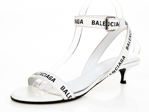 BALENCIAGA Logo Ankle Strap Slingback Sandals In White Black
