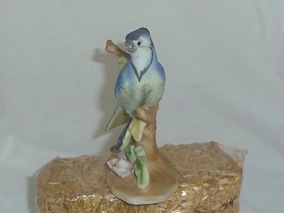 Vintage Blue Jay 4.5in Bisque porcelain bird figurine Napco GC Japan Fine China