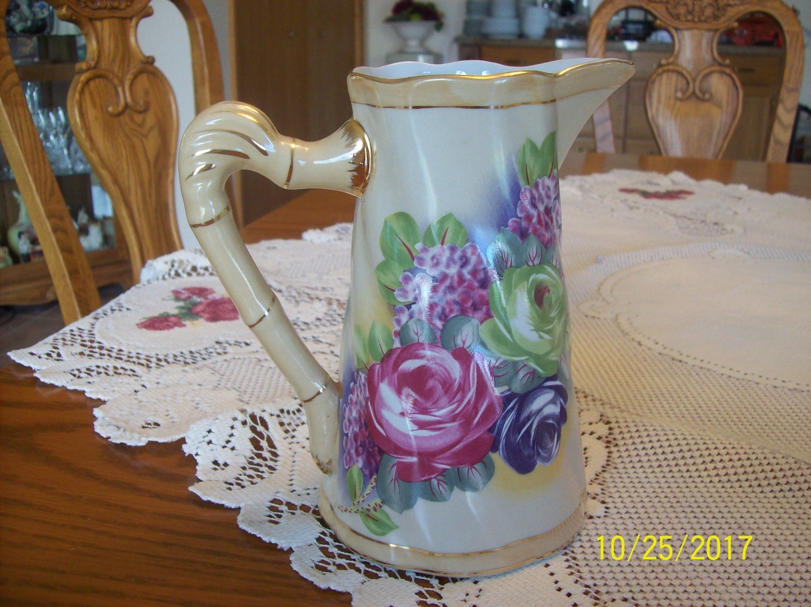 Porcelain China Vintage Elegant Floral Pitcher & Matching Covered Candy Dish