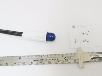 14V 80mA Blue Incandescent Panel Mnt Indicator 6'' wire Leads 1/2'' Round, NEW