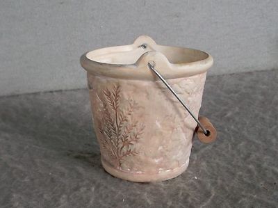 BUCKET PLANTER Ceramic BOSTON FERN Earthy Tan Green TRINKET JAR CANDLE HOLDER