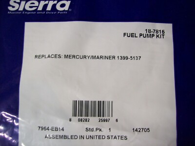 Mercury Sierra Fuel Pump Kit 18-7815 1399-5137 7.5 9.8 40 50 Outboard Boat Motor