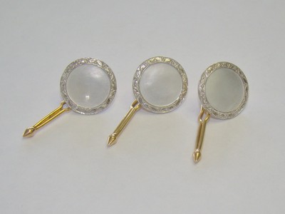 Antique Art Deco Signed 14K Yellow Gold Mother Of Pearl & Platinum Button Set