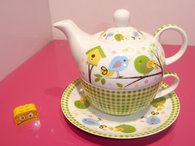 Gilde Tee-Set bestehend aus Teekanne, Teetasse und Untertasse  Vögel Porzellan