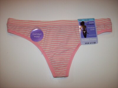 Barely There Thong Women's Underwear Pink Striped Invisible Look Intimates New