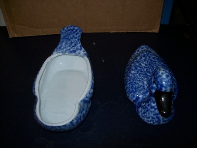 ENESCO BLUE SPECKLED DUCK CERAMIC TRINKET BOX 2 PIECES GREAT CONDITION