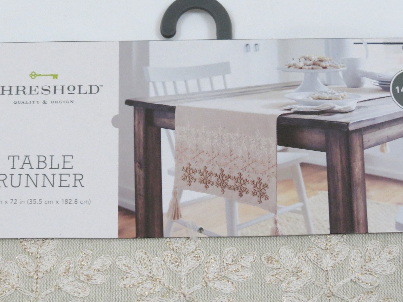 Beige & Gold Tassel Snowflakes Winter Holiday Table Runner Threshold 14