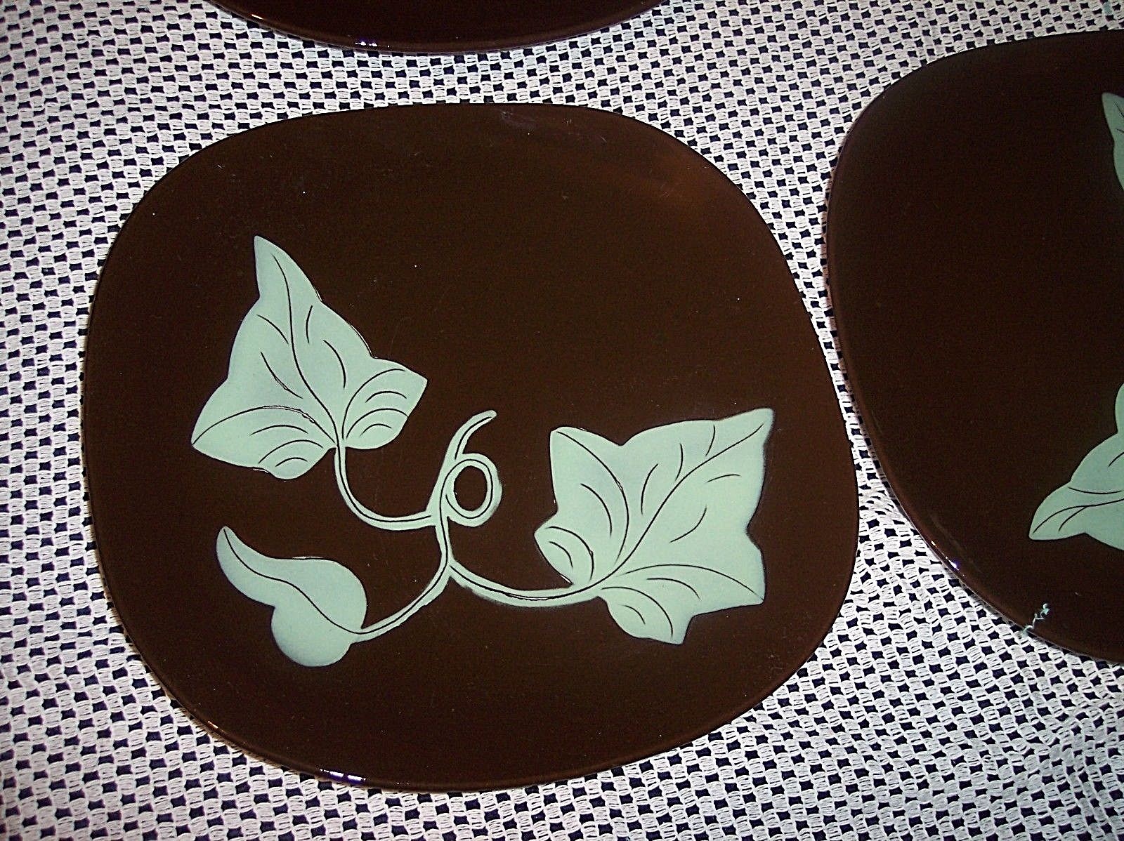 4 Santa Anita Ware Del Mar Brown Dinner Plates IVY Green California Pottery