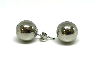Authentic 925 Sterling Silver Stud Ball Push Back Earrings with Rhodium