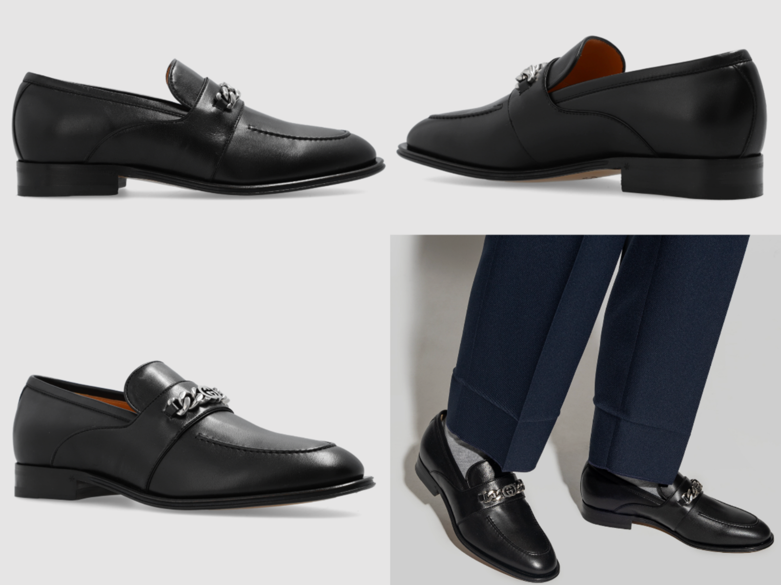 Pre-owned Gucci Chain Slip-on Loafers Sneakers Trainers Derby Shoes Moccasin Slippers 41 In Black