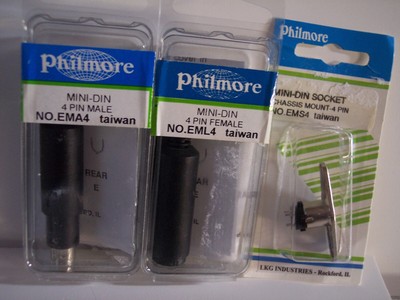 3 packs Male Female 4 Pin Mini DIN - one each of Philmore EMA4, EML4, EMS4